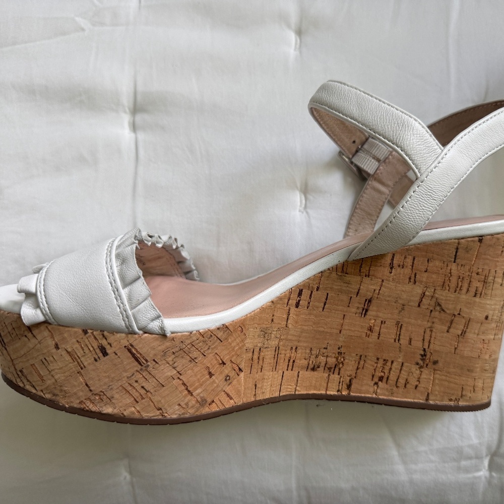 Kate Spade White Ruffle Wedge Sandals 7M